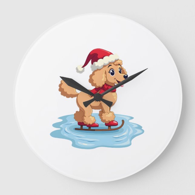 Pudel Eisläufer Große Wanduhr (Vorderseite)