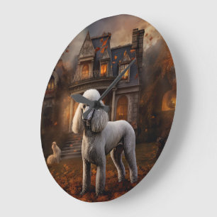 Pudel Halloween Gruselig Große Wanduhr