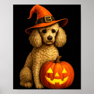 Pudel Halloween Kürbis Hexenhut Hund Kunst Familie Poster