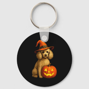 Pudel Halloween Kürbis Hexenhut Hund Kunst Familie Schlüsselanhänger