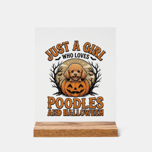 Pudel Halloween Mädchen Vintage Kürbis Hund Shirt  Acrylschild