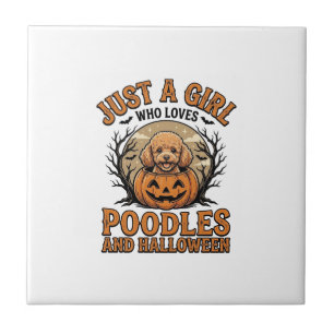 Pudel Halloween Mädchen Vintage Kürbis Hund Shirt  Fliese