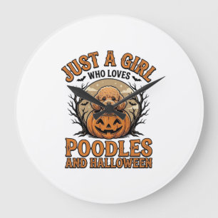 Pudel Halloween Mädchen Vintage Kürbis Hund Shirt  Große Wanduhr
