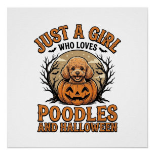 Pudel Halloween Mädchen Vintage Kürbis Hund Shirt  Poster