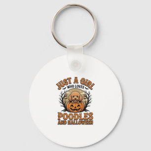 Pudel Halloween Mädchen Vintage Kürbis Hund Shirt  Schlüsselanhänger