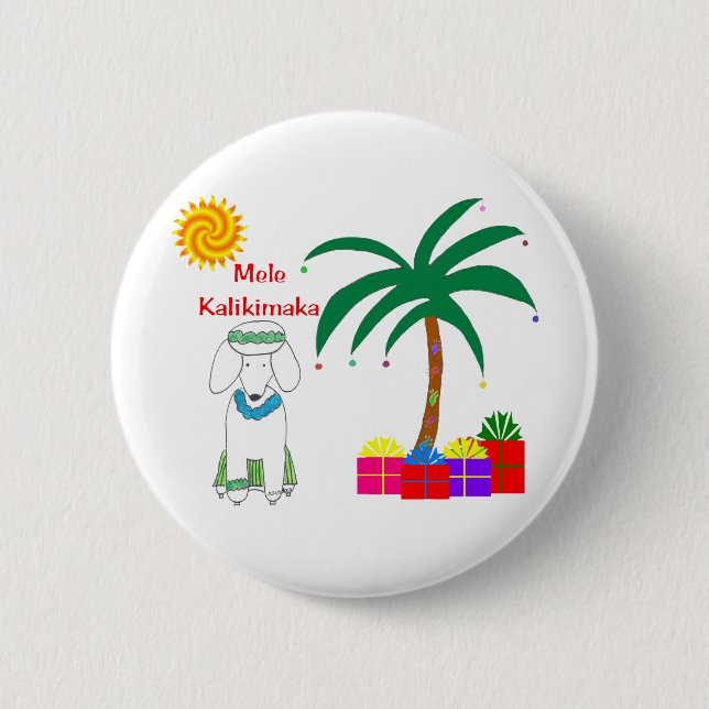 Pudel-Hawaiianer-Weihnachten Button (Vorderseite)