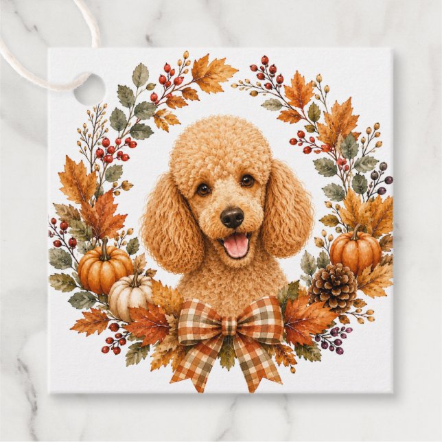 Pudel-Herbstkranz Geschenkanhänger (Vorderseite)