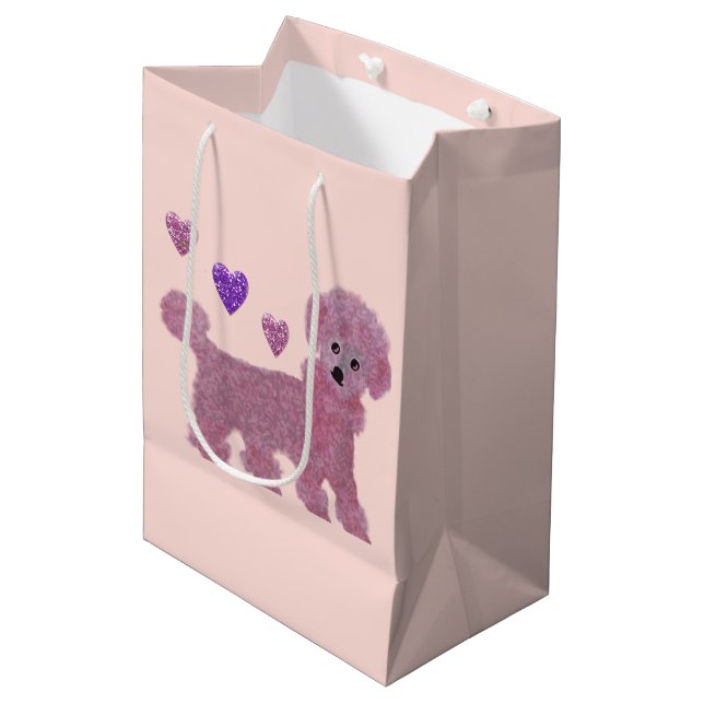 Pudel-Herzen Mittlere Geschenktüte (Vorderseite Schrägansicht)