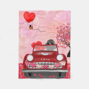 Pudel-Hund-Auto mit Herzen Valentinstag Fleecedecke