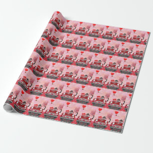 Pudel-Hund-Auto mit Herzen Valentinstag Geschenkpapier