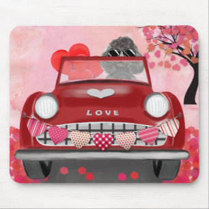 Pudel-Hund-Auto mit Herzen Valentinstag Mousepad