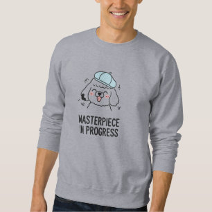 Pudel Hund Blaue Mütze Kunst Schaffend Dunkelgrau Sweatshirt