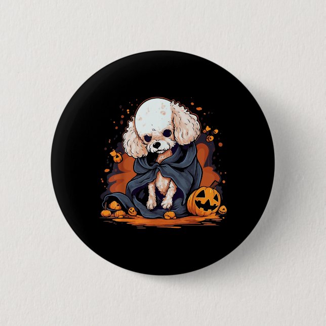 Pudel-Hund Halloween Button (Vorderseite)