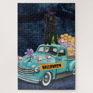 Pudel-Hund-Halloween-LKW Gruselige Nacht Puzzle