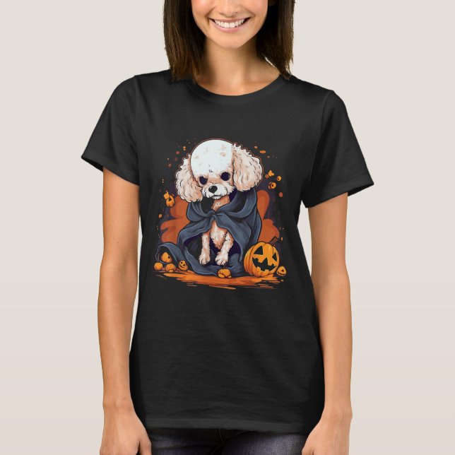 Pudel-Hund Halloween T-Shirt (Vorderseite)