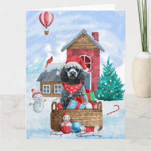 Pudel-Hund im Schnee-Christbaum-Hundehaus Karte