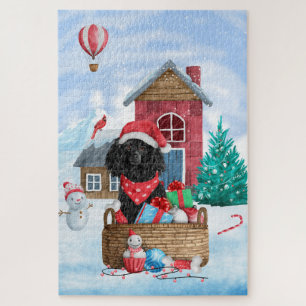 Pudel Hund im Schnee Weihnachtshundhaus Puzzle
