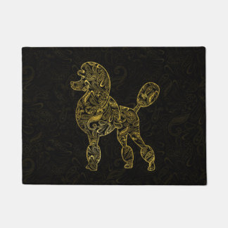 Pudel-Hund in Goldpaisley-Muster Fußmatte