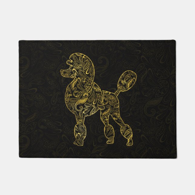 Pudel-Hund in Goldpaisley-Muster Fußmatte (Vorderseite)