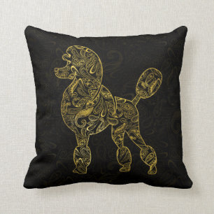 Pudel-Hund in Goldpaisley-Muster Kissen