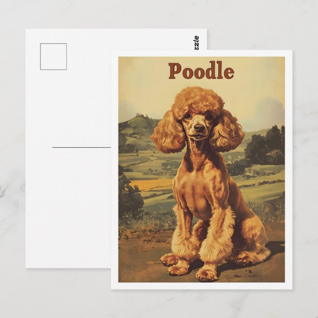Pudel Hund Vintage Kunst Postkarte (Vorne/Hinten)