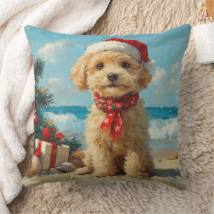 Pudel-Hund Weihnachten Vintage Strand Kissen