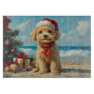 Pudel-Hund-Weihnachten Vintage-Strand Schneidebrett