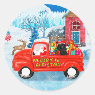 Pudel-Hund-Weihnachtslieferwagen Schnee Runder Aufkleber