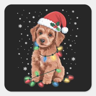 Pudel-Hunde-Baum-Weihnachten-Xmas-Haustier-Tier-Hu Quadratischer Aufkleber