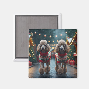 Pudel-Hunde Weihnachten Schnee Urlaub  Magnet
