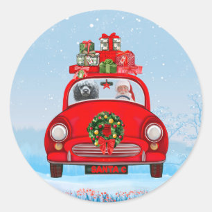 Pudel im Auto mit dem Weihnachtsmann Runder Aufkleber