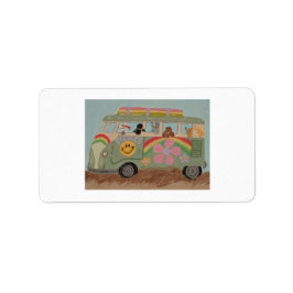 Pudel im Hippie-Van Adressaufkleber