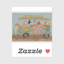 Pudel im Hippie-Van Aufkleber