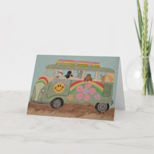 Pudel im Hippie-Van Karte