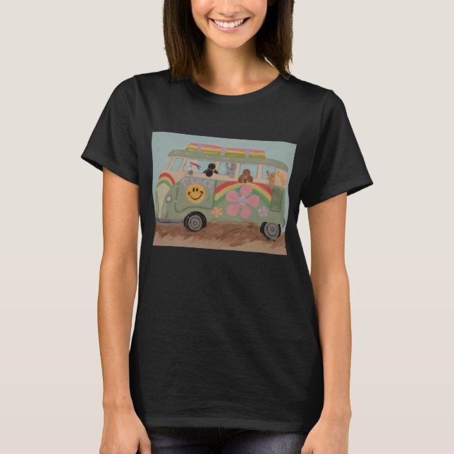 Pudel im Hippie-Van T-Shirt (Vorderseite)