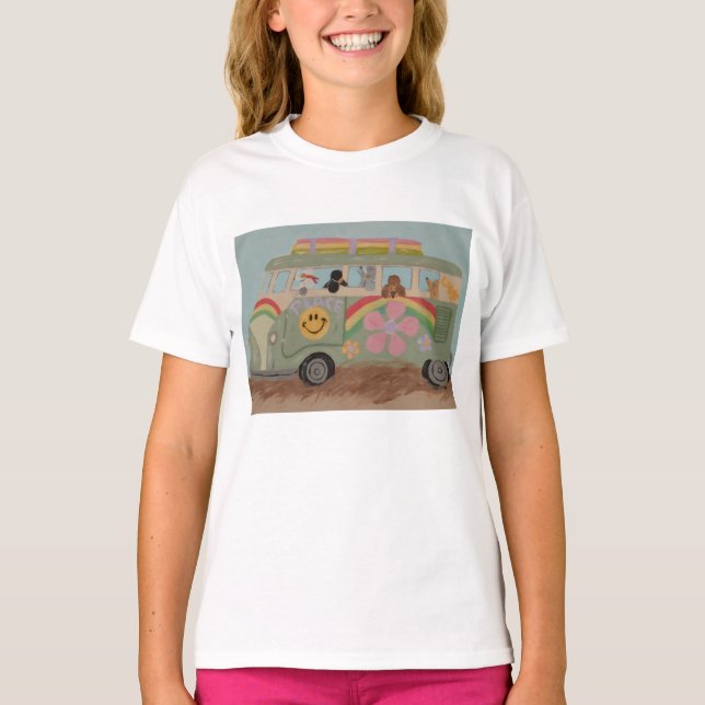 Pudel im Hippie-Van T-Shirt (Vorderseite)