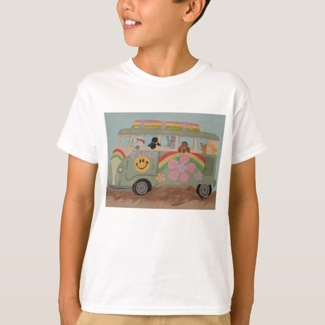 Pudel im Hippie-Van T-Shirt (Vorderseite)