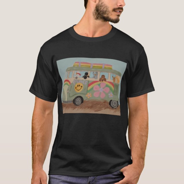 Pudel im Hippie-Van T-Shirt (Vorderseite)