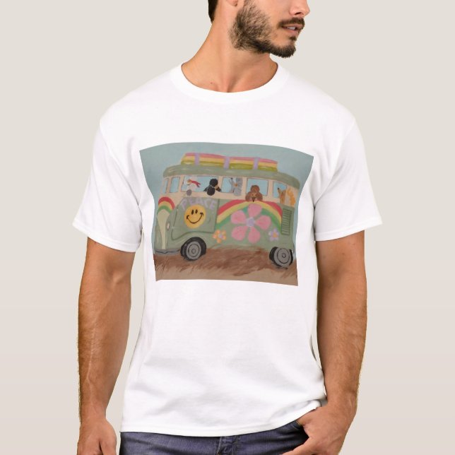 Pudel im Hippie-Van T-Shirt (Vorderseite)