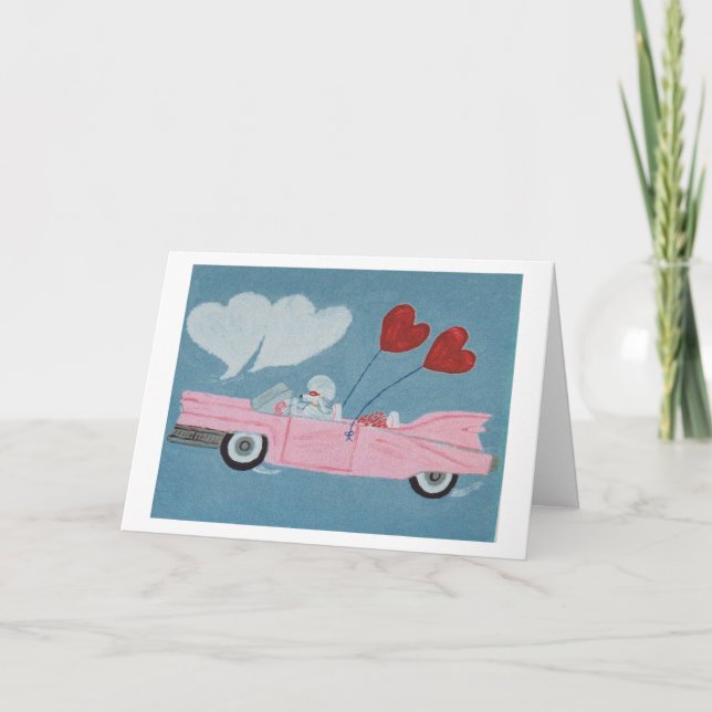 Pudel im rosa Cabrio Karte (Vorderseite)