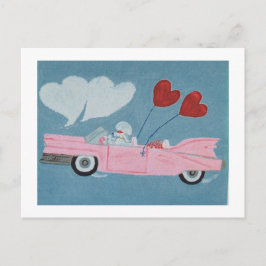 Pudel im rosa Cabrio Postkarte