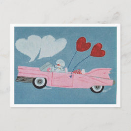 Pudel im rosa Cabrio Postkarte