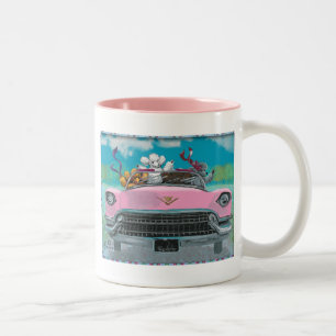 Pudel im rosa Cadillac Retro-Druck Tasse Becher