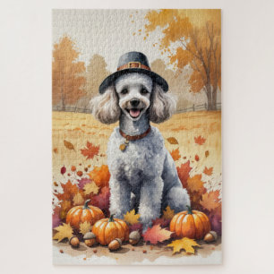 Pudel in Herbstlaub-Erntedank-Kunst Puzzle