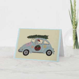 Pudel in Hippie-Auto zu Weihnachten Karte