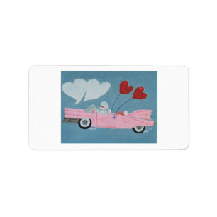 Pudel in rosa Cabrio Adressaufkleber
