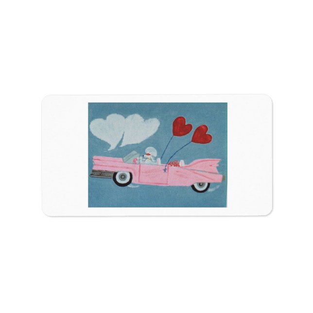 Pudel in rosa Cabrio Adressaufkleber (Vorne)