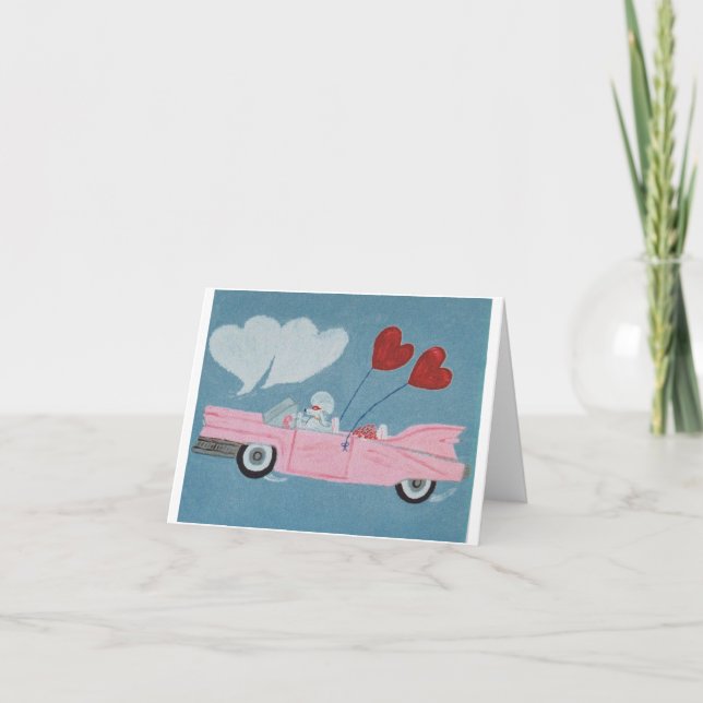 Pudel in rosa Cabrio Einladung (Vorderseite)