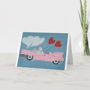 Pudel in rosa Cabrio Karte