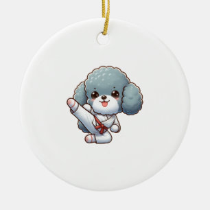 Pudel Karate Hochtritt Kampfsport Keramik Ornament